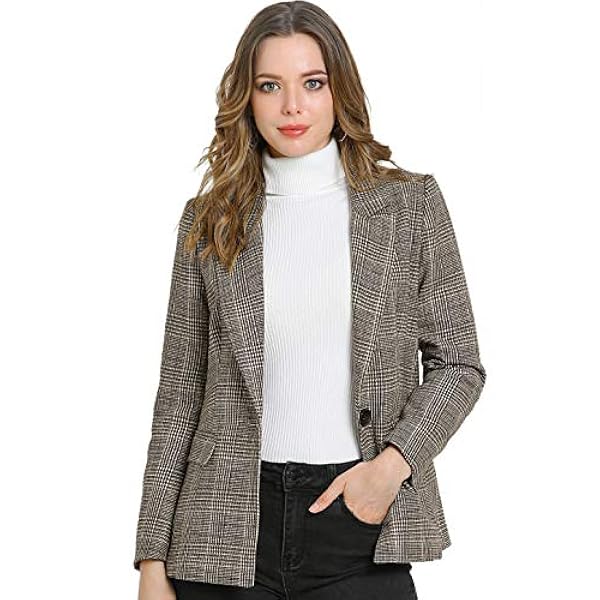 Allegra K Donne Fidanzato Orlato Risvolto Pied de Poule Giacca Sportiva